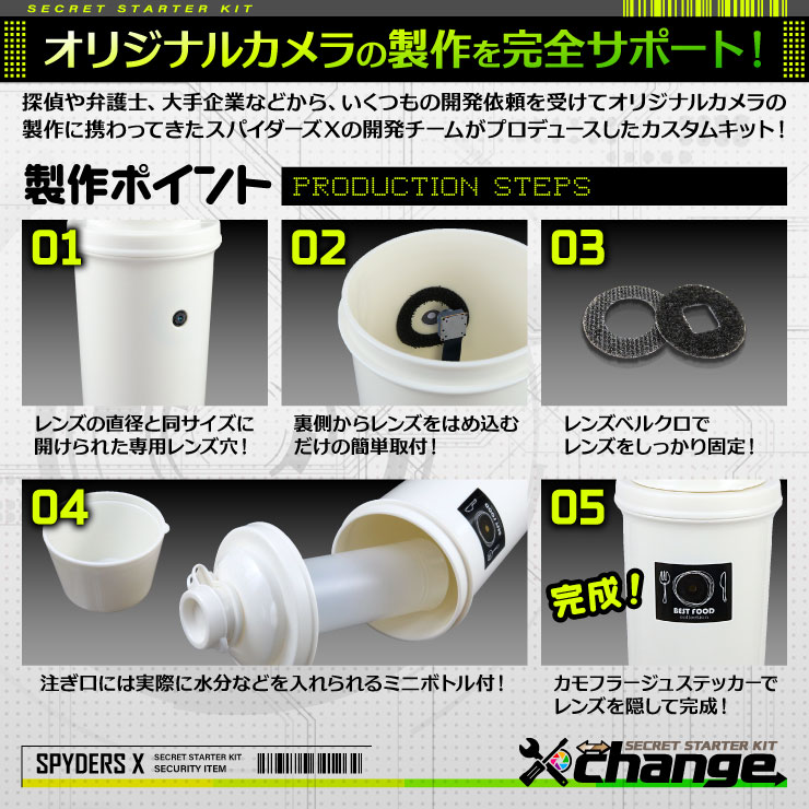 スパイダーズX change 小型カメラ マグボトル ピンク＆ホワイト シークレットキット 防犯カメラ 3.2K スパイカメラ CK-005B
